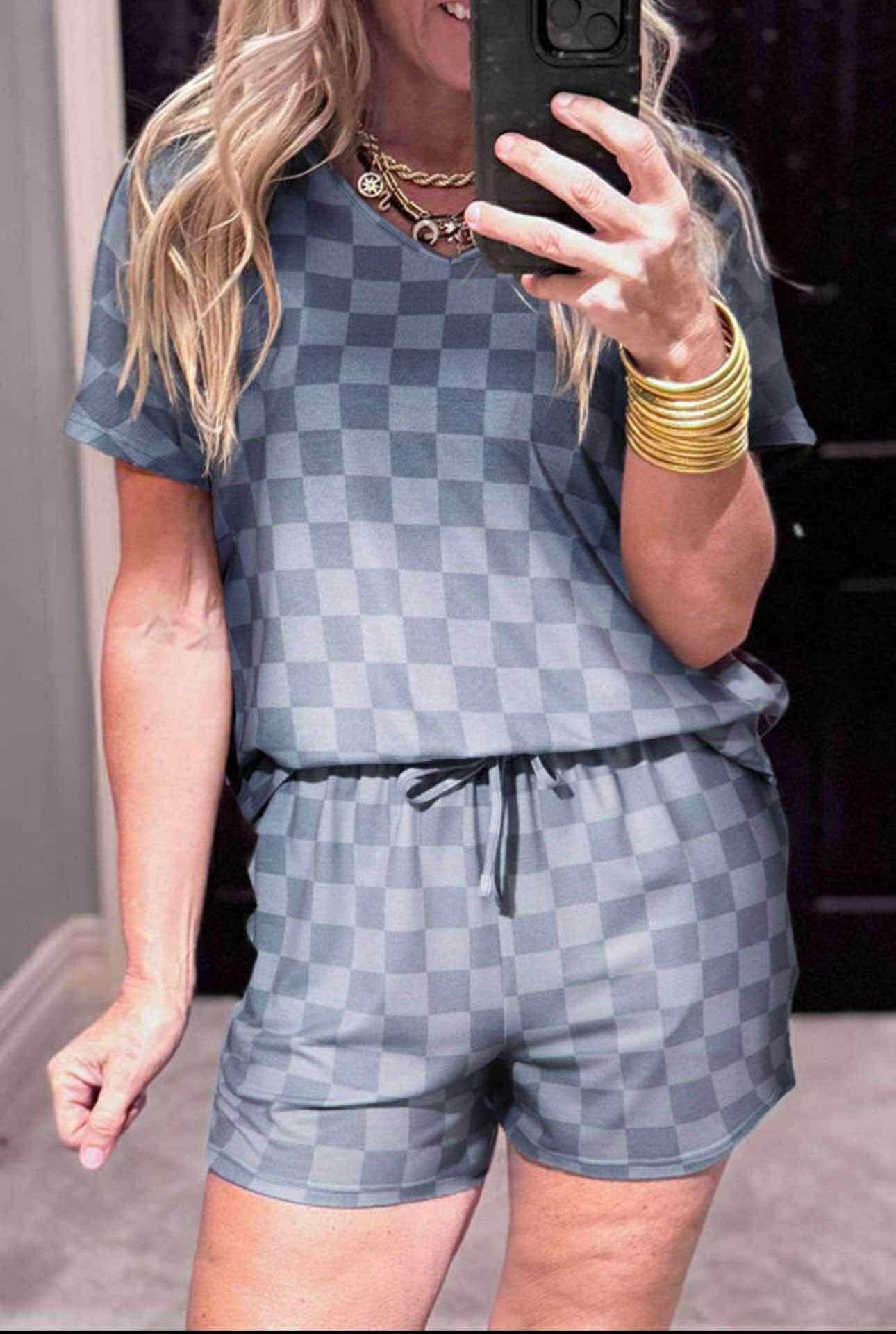 Basic Checkered Tee & Shorts Set