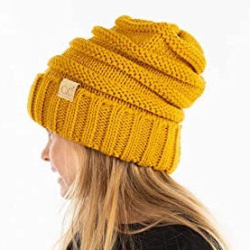 Toddler/Kids Oversized Cable Knit Beanie - Mustard