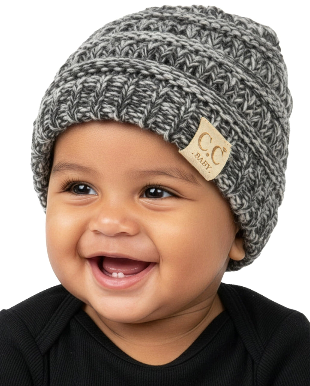 Infant Ribbed Beanie - Grey/Black