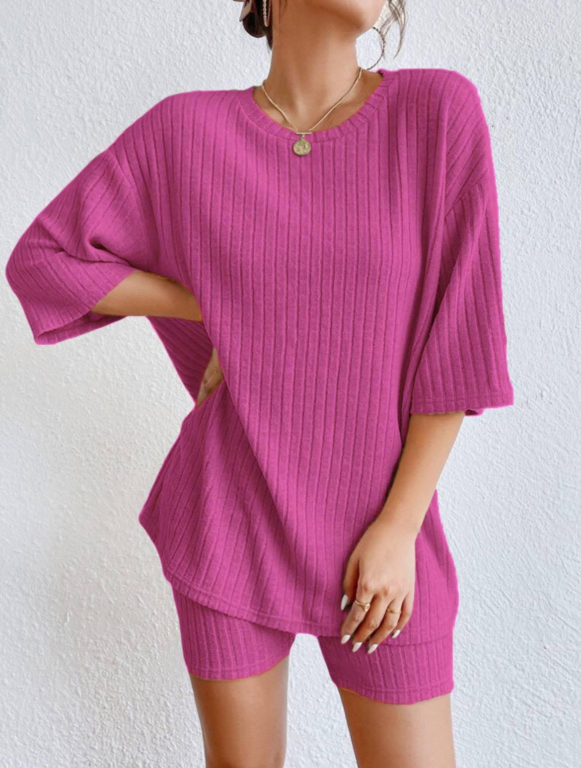 Oversized Ribbed Tee + Biker Shorts