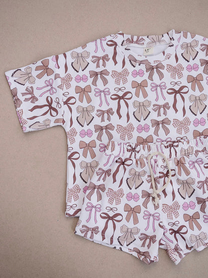 Mocha Bows Shorts Set