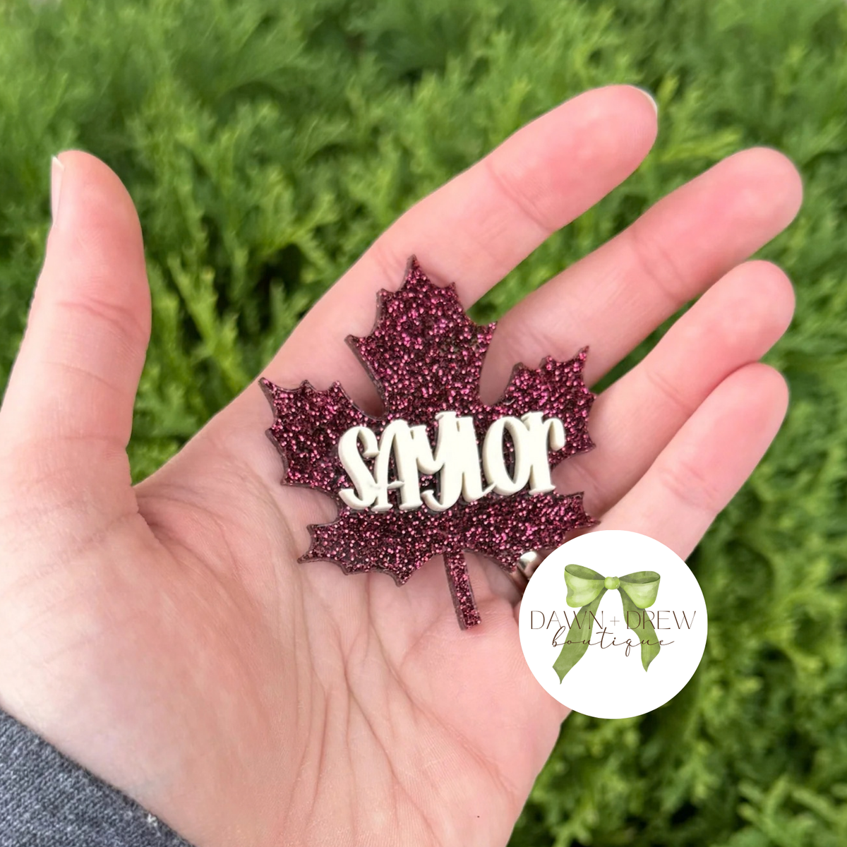 Burgundy Glitter Leaf Hair Clip