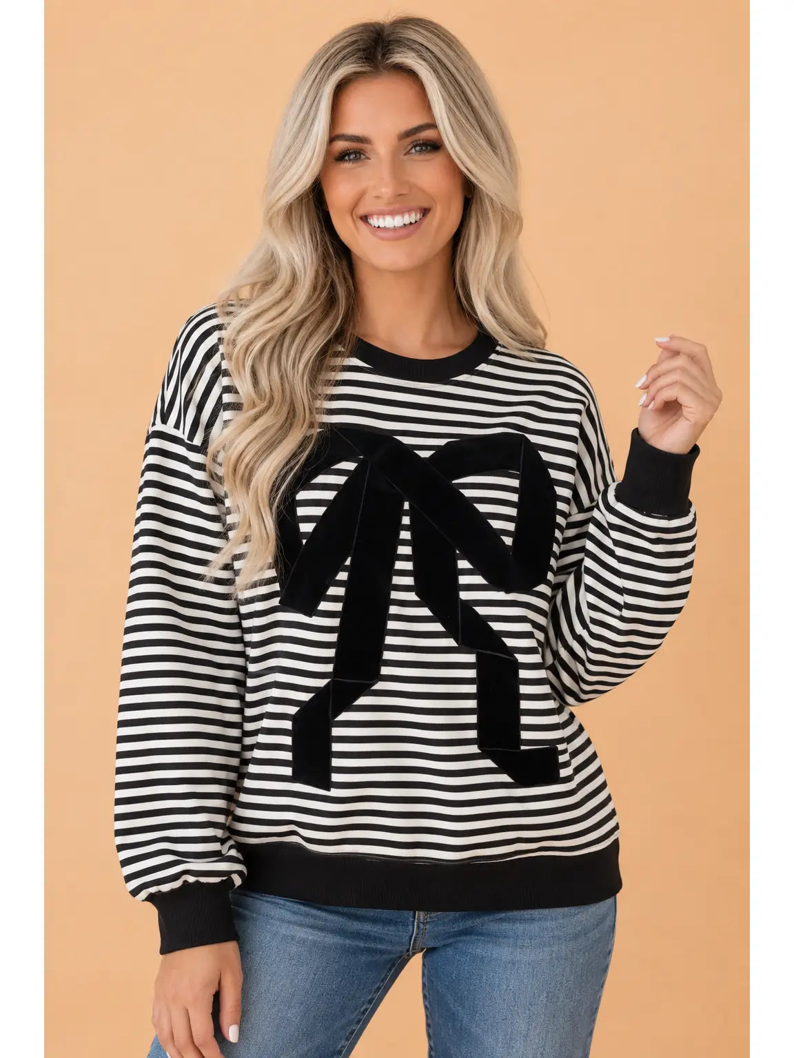 Black Velvet Bow Drop Shoulder Sweatshirt