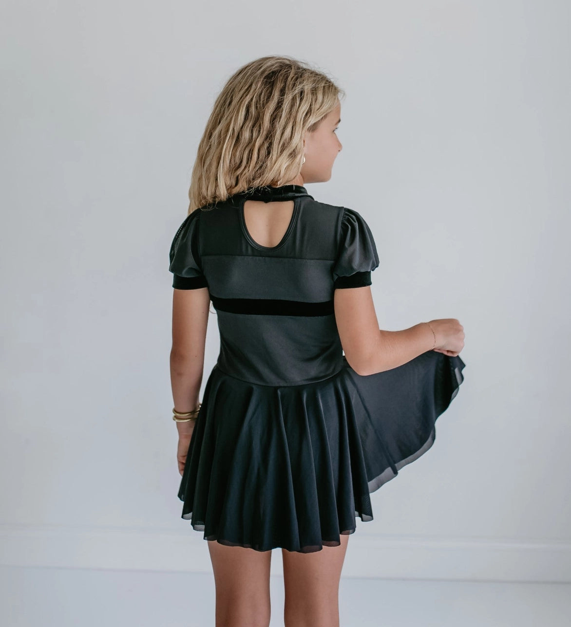 Black Velvet Sheer Skirted Leotard