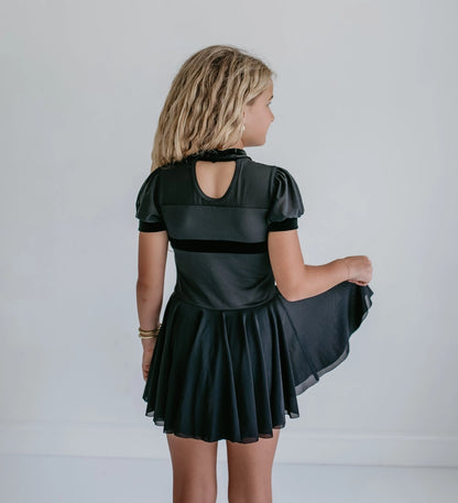 Black Velvet Sheer Skirted Leotard