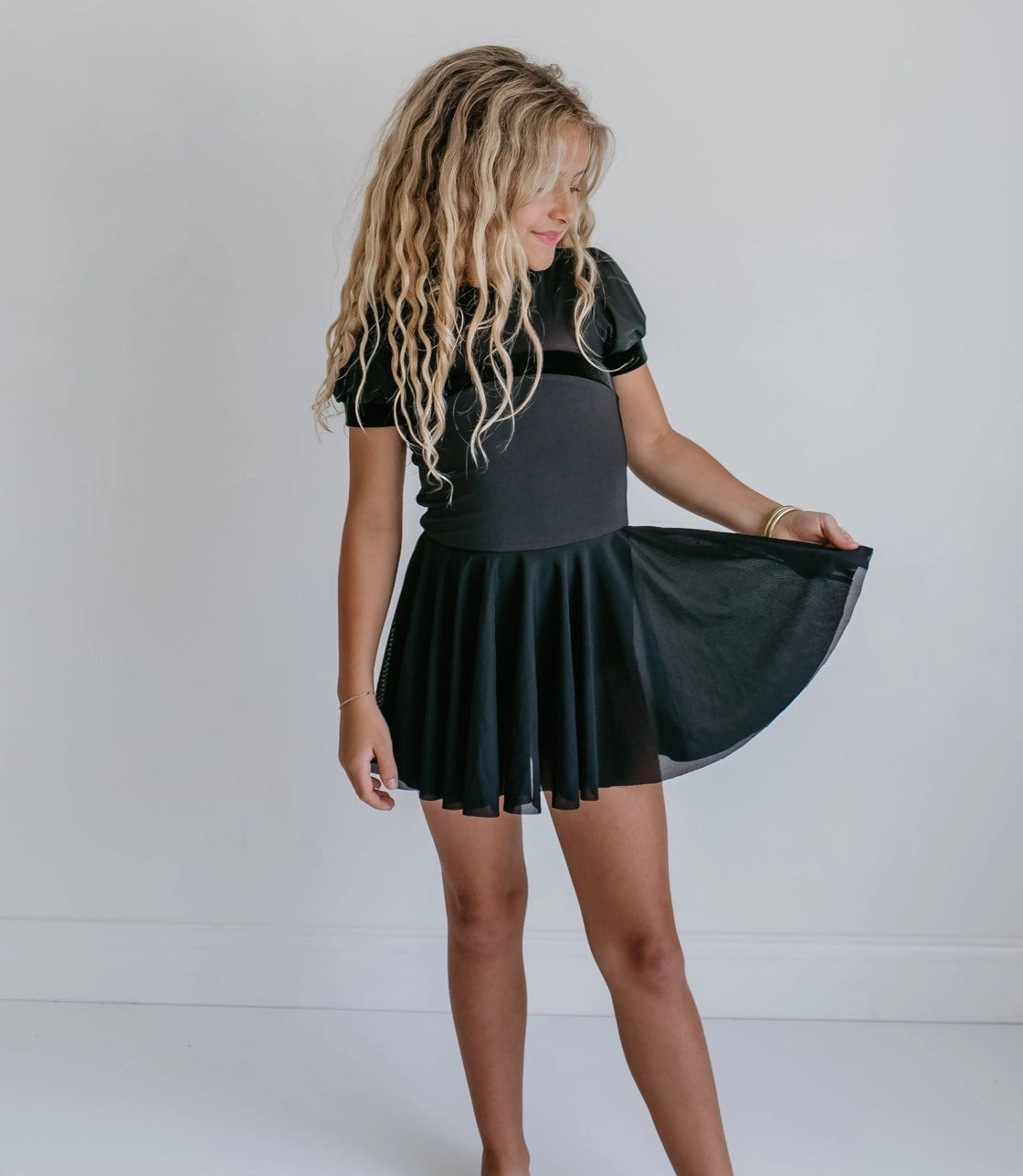 Black Velvet Sheer Skirted Leotard