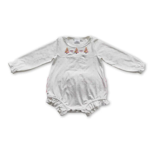 White Scalloped Pink Trees Romper