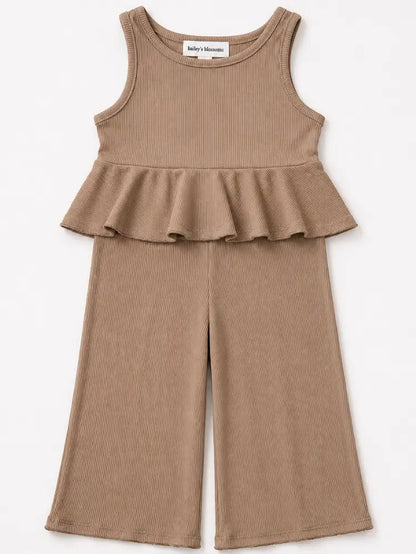 Oatmilk Peplum Two-Piece Wide Leg Set