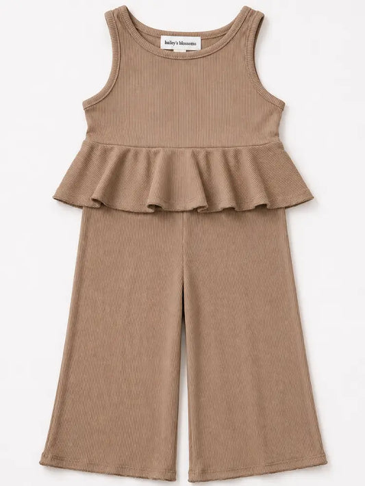 Oatmilk Peplum Two-Piece Wide Leg Set