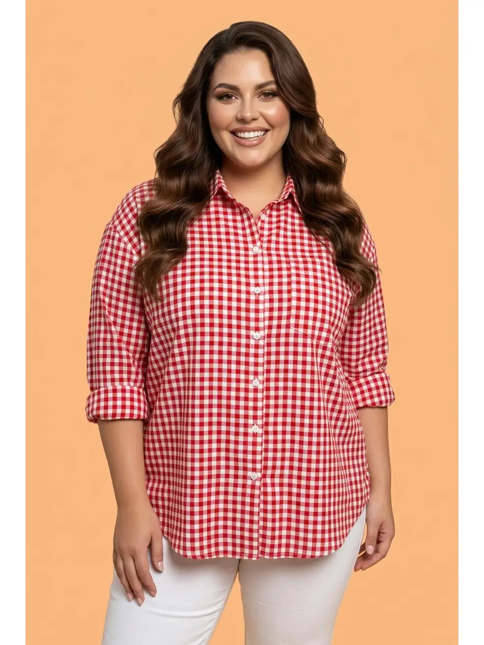 Red Gingham Tunic Shirt - Curvy