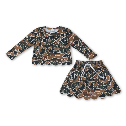 Duck Camo Long Sleeve Scallop Skort Set