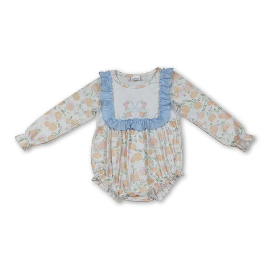 Blue Ruffle Pumpkin Floral Romper