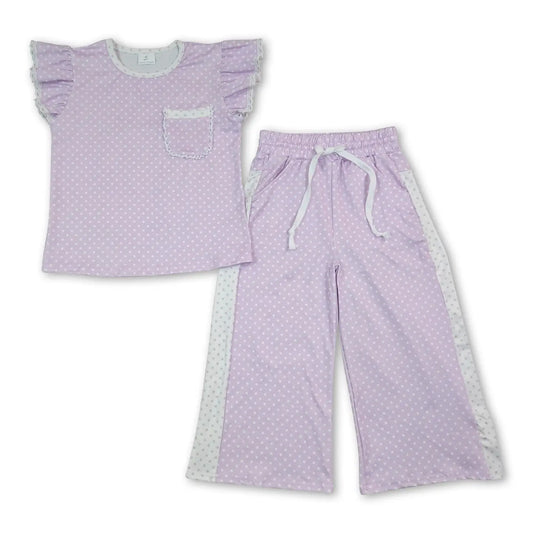Lavender Polka Dots Flutter Sleeve Set