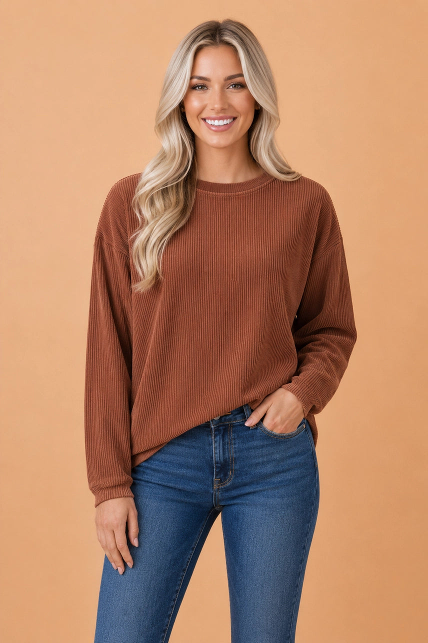 Chestnut Ribbed Corduroy Sweatshirt