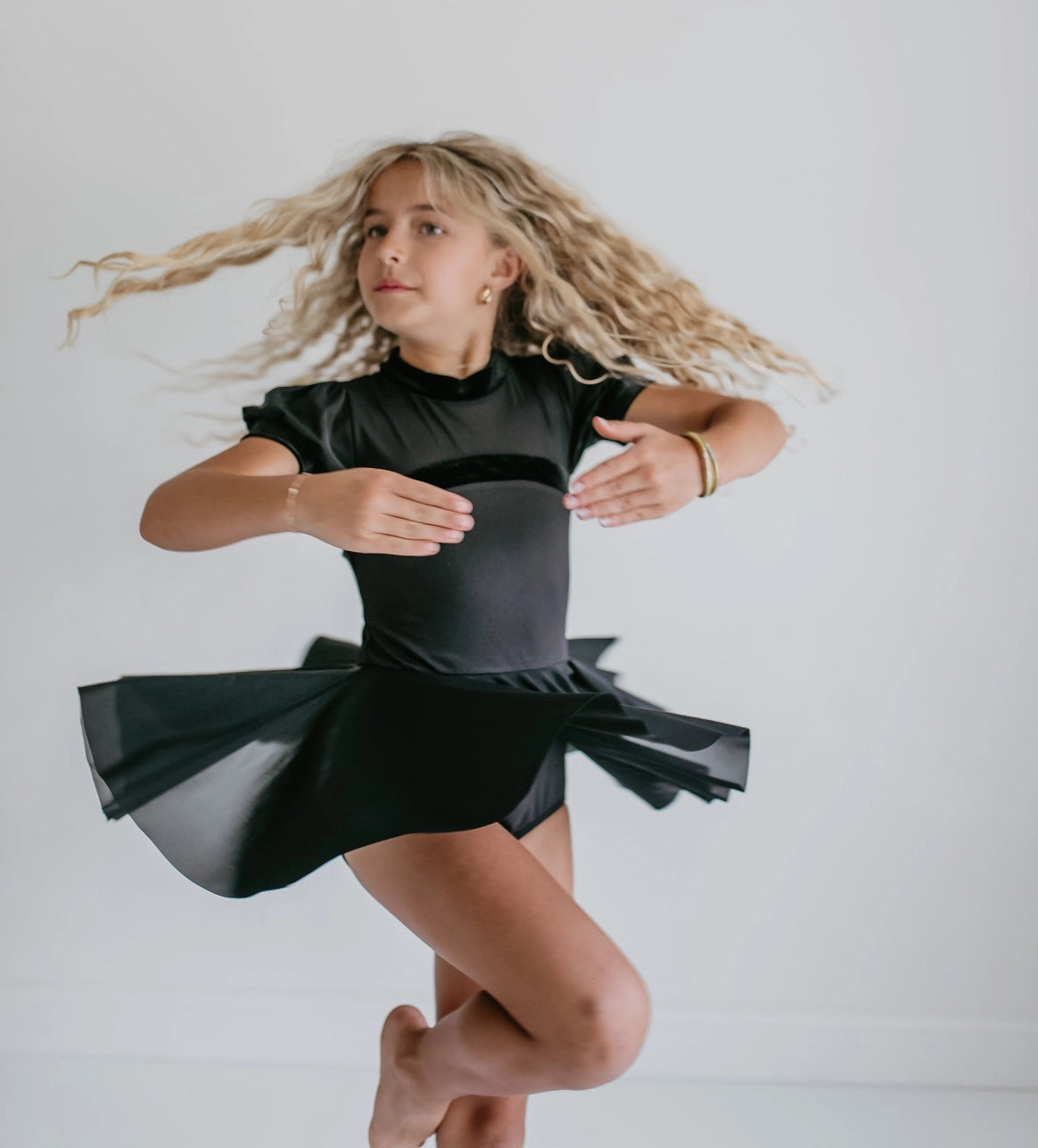 Black Velvet Sheer Skirted Leotard