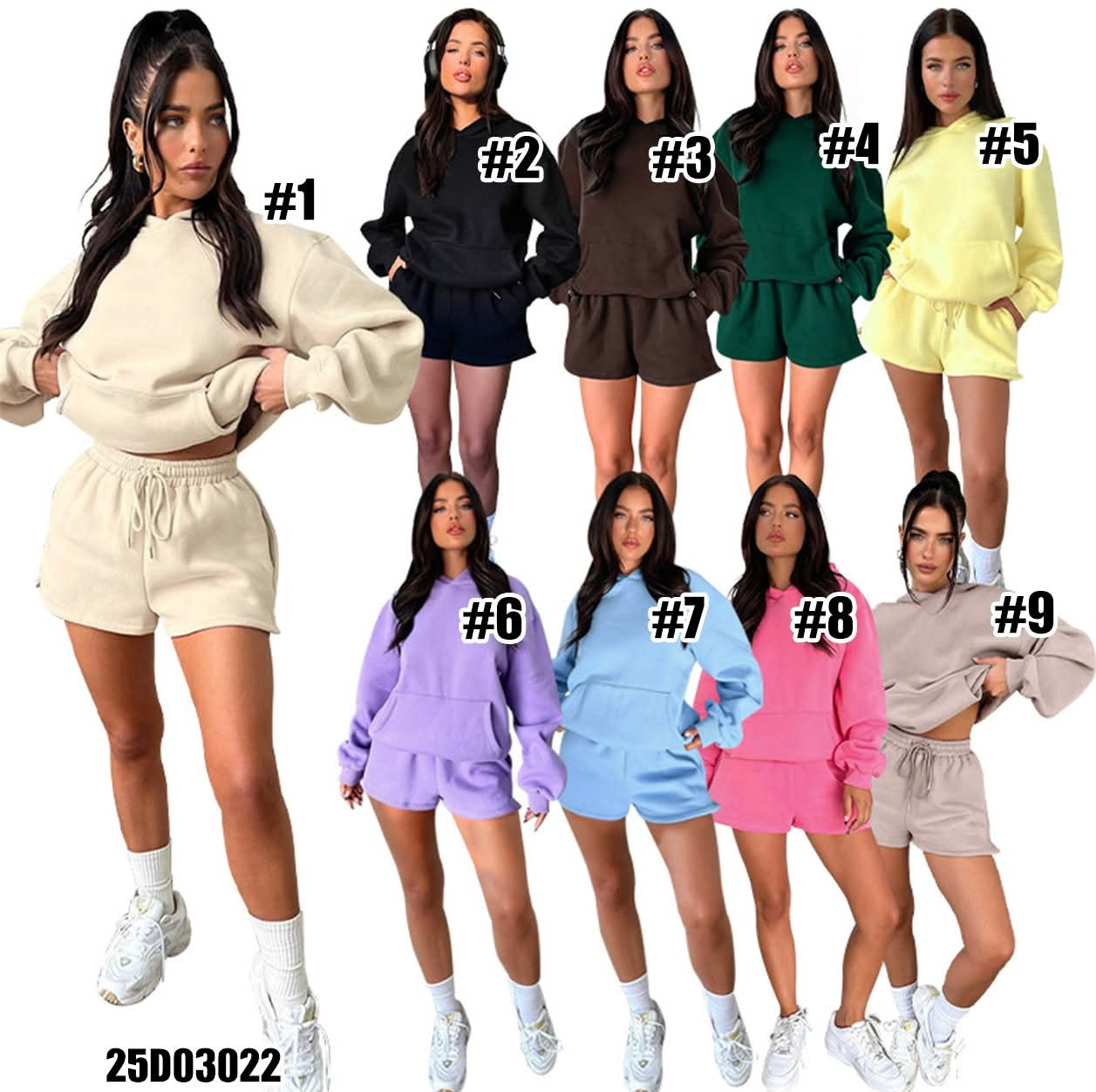 Solid Hoodie & Shorts Set