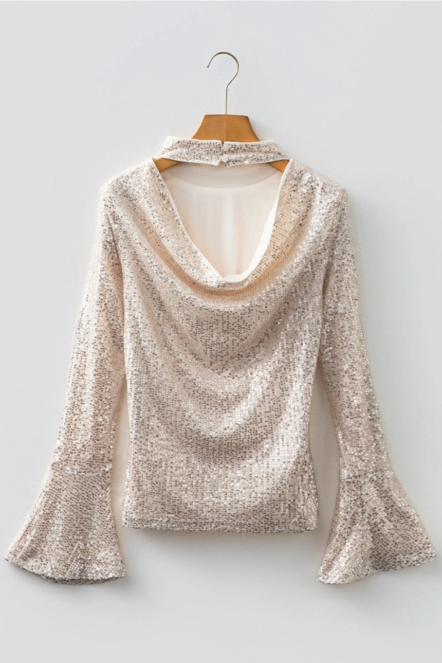 Sequin Backless Bell Sleeve Top