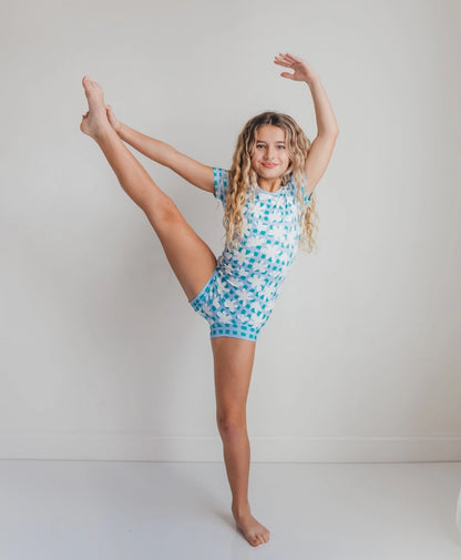 Green Blue Daisy Check Leotard