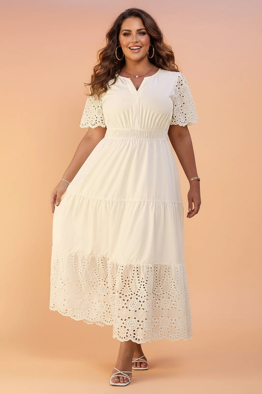 Ivory Embroidered Eyelet Dress - Curvy