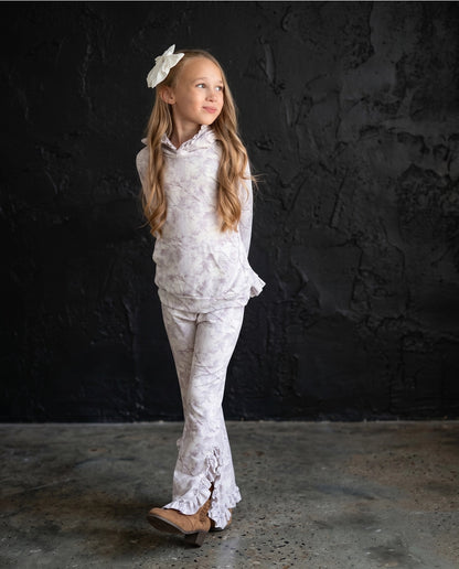 Light Gray Camo Hooded Ruffle Pocket Lounge Set