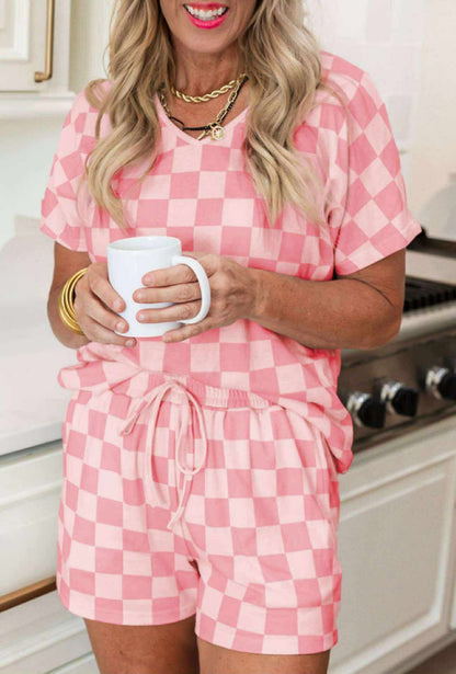 Basic Checkered Tee & Shorts Set