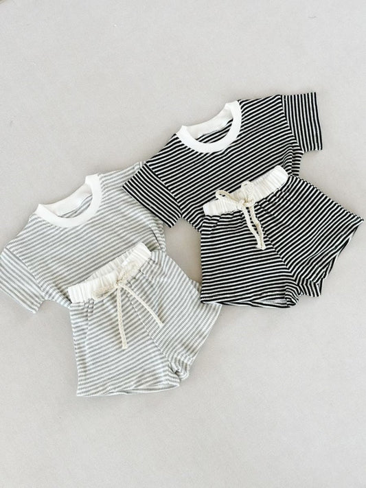 Striped Waffle Shorts Set