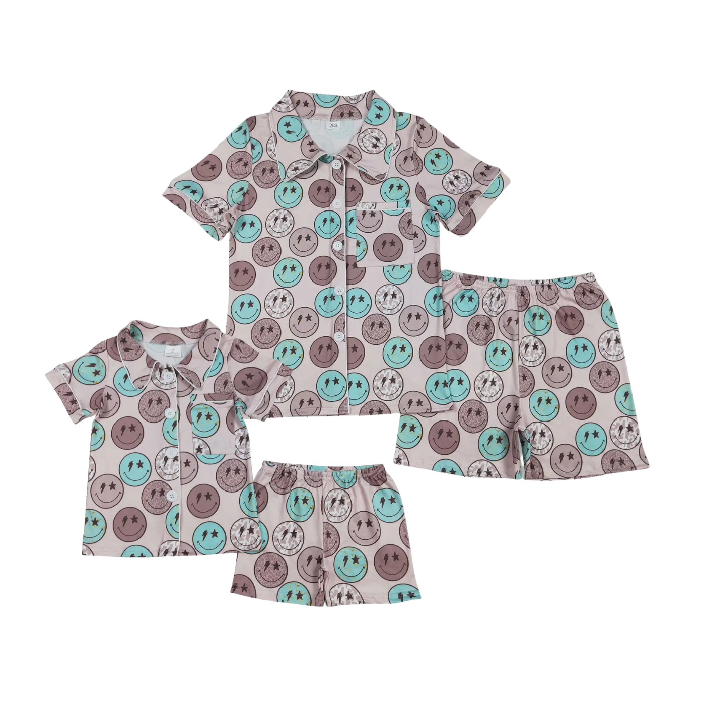 Brown & Teal Smiley Button Down PJs