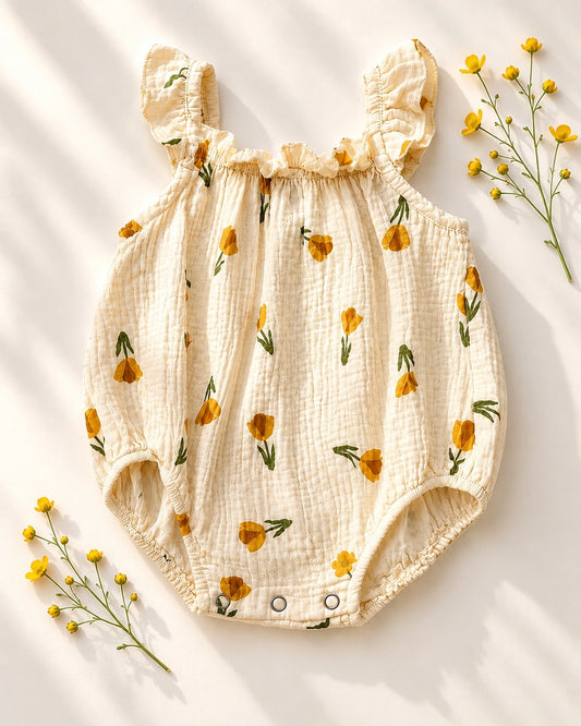 Buttercup Bloom Flutter Sleeve Bubble Romper