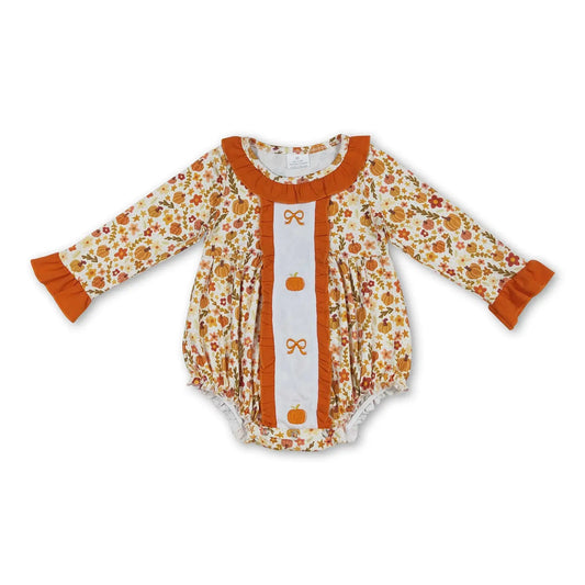 Pumpkin Fall Floral Romper