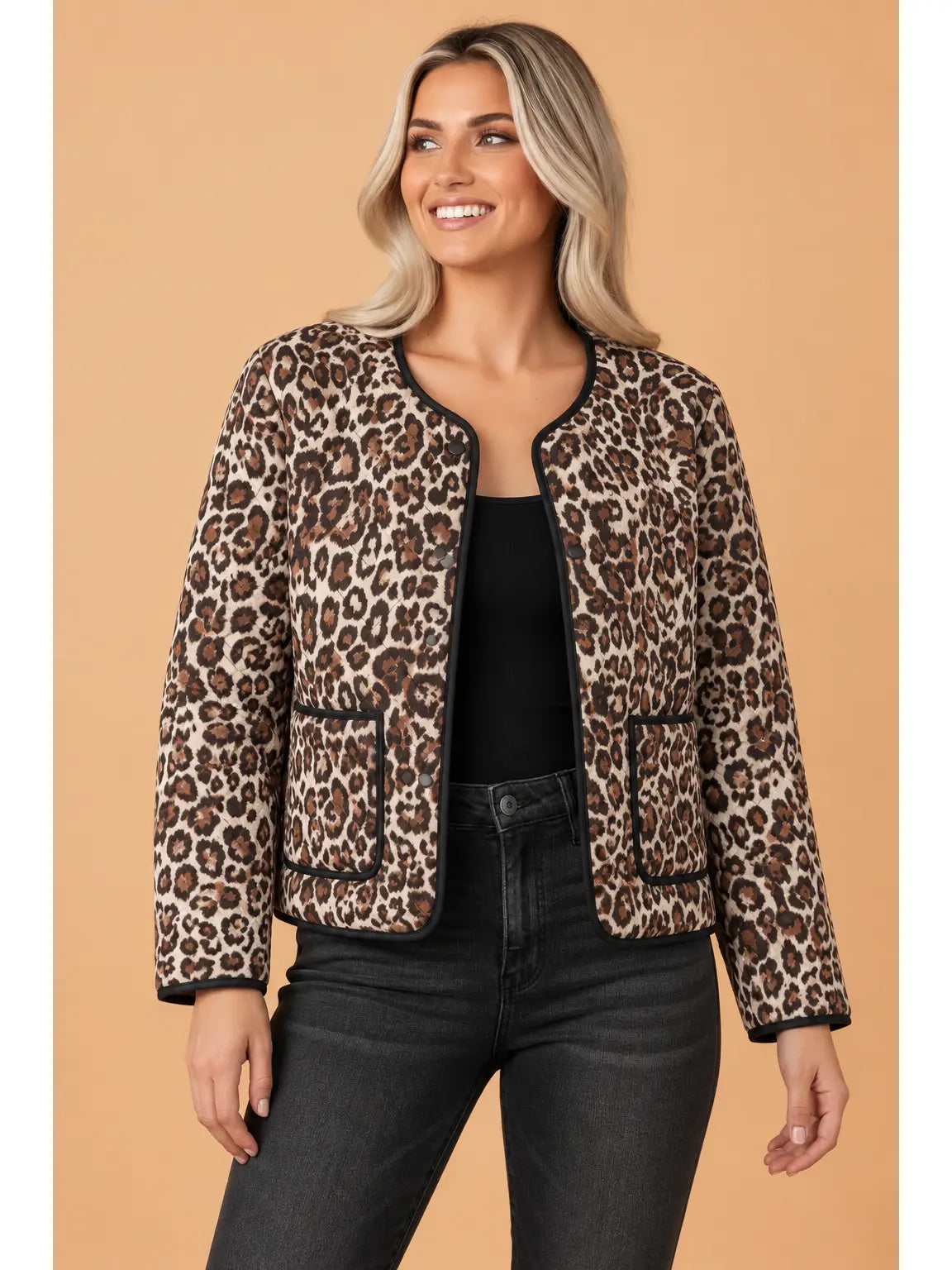 Leopard Quilted Button Front Jacket