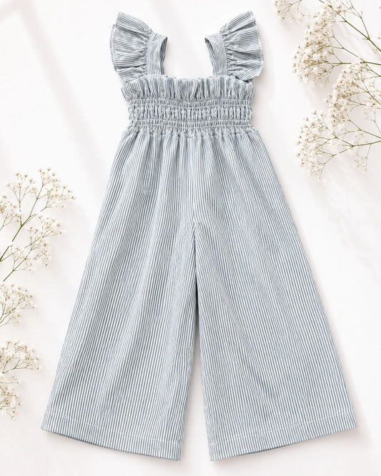Sage Pinstripe Smocked Jumpsuit