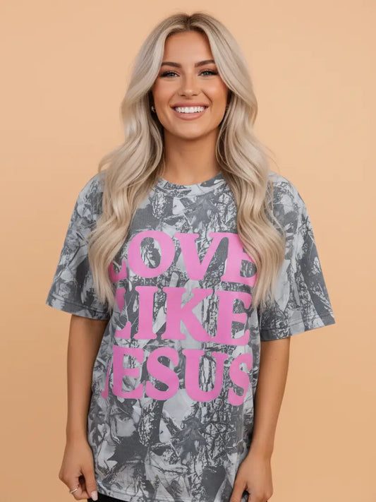 Camo Love Like Jesus Pink Graphic T-Shirt