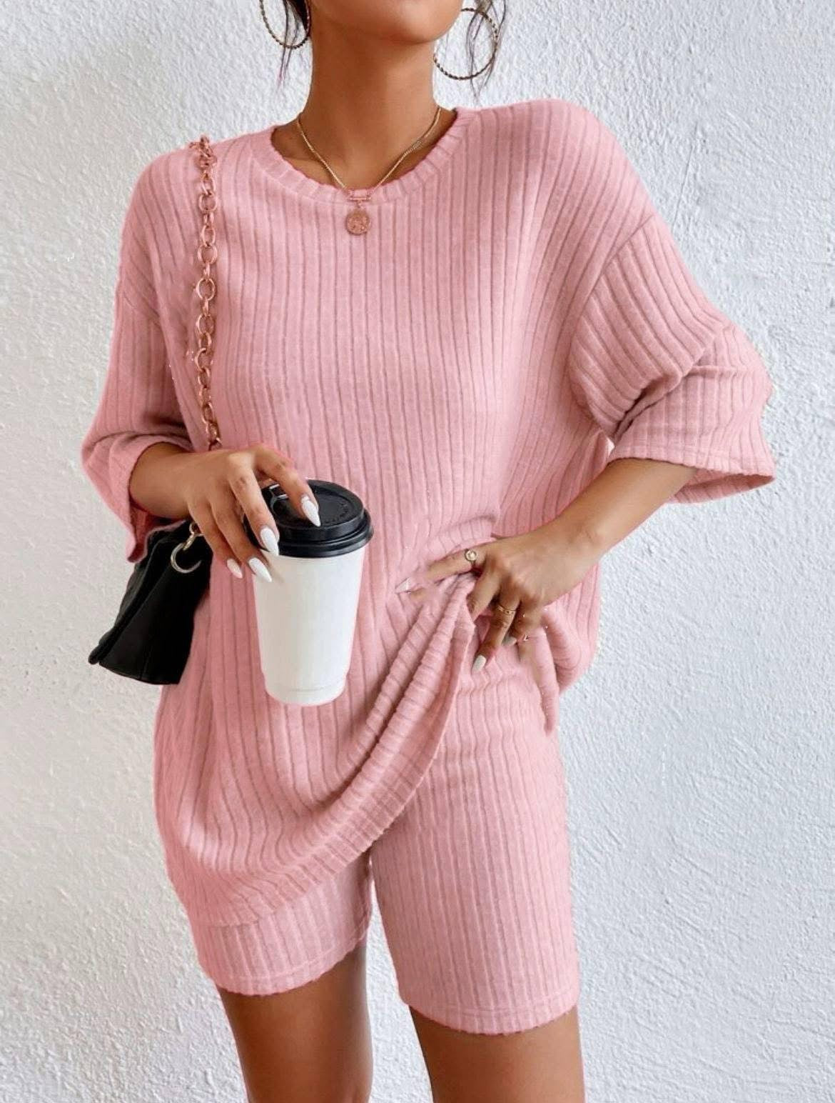 Oversized Ribbed Tee + Biker Shorts