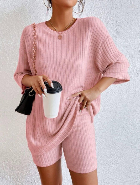 Oversized Ribbed Tee + Biker Shorts