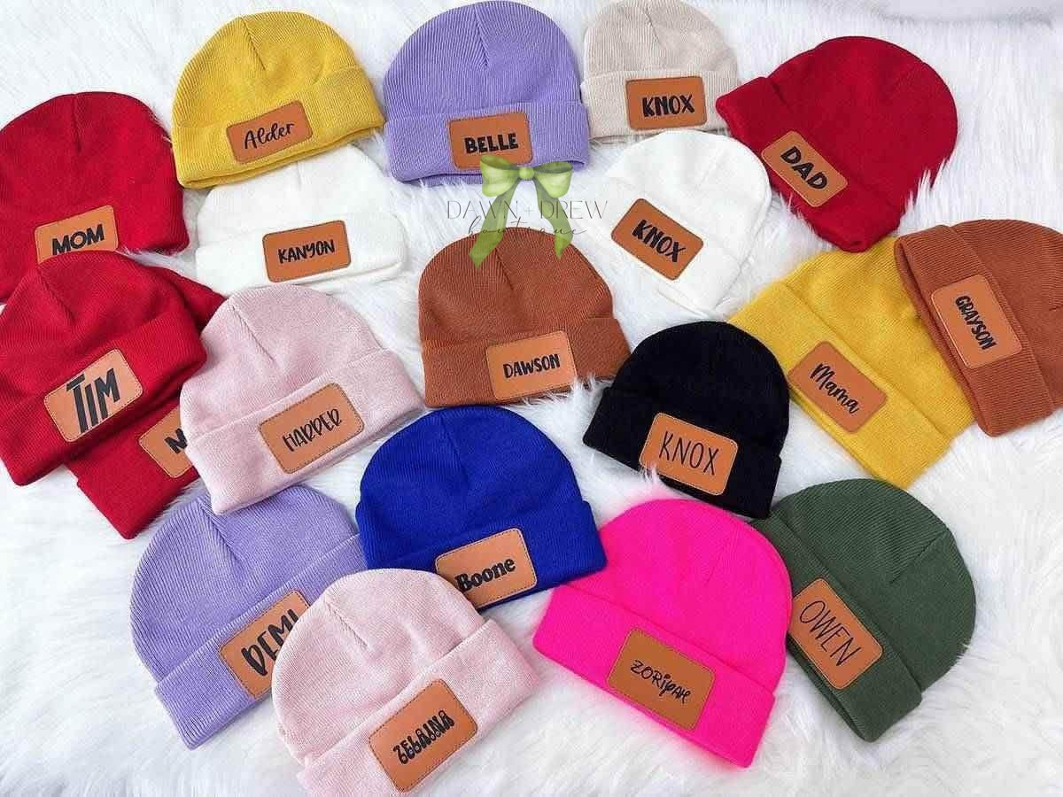 Custom Name Leather Patch Beanies - CLOSES 11/1
