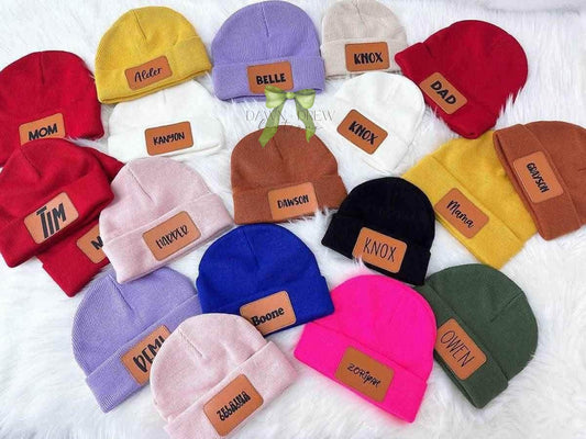Custom Name Leather Patch Beanies - CLOSES 11/1