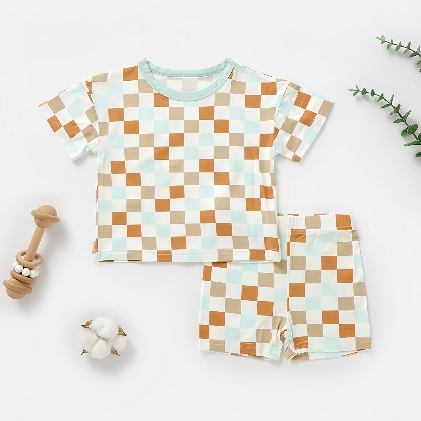 Bamboo Checkered Shorts Set
