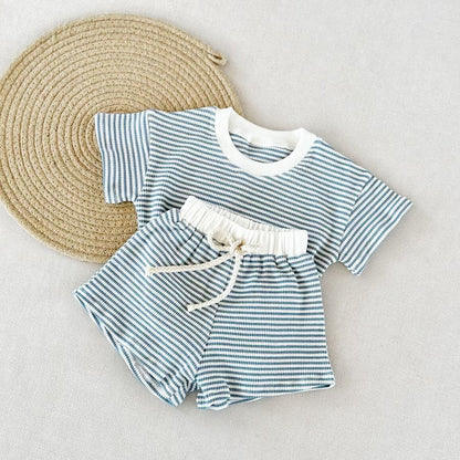 Striped Waffle Shorts Set