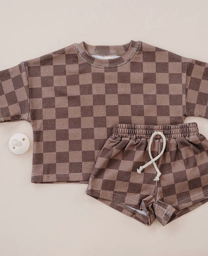 Espresso Checks Shorts Set