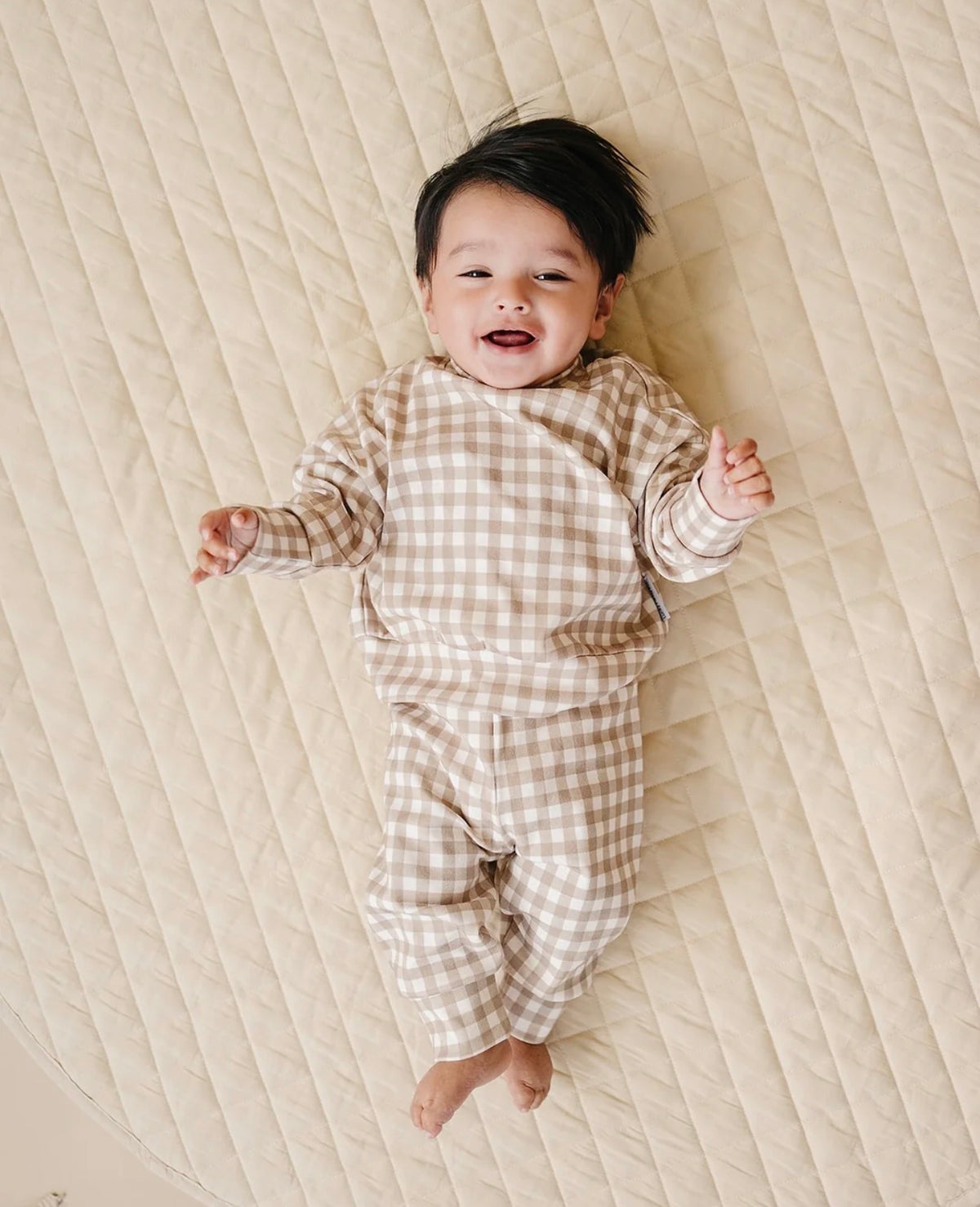 Beige Gingham Jogger Set