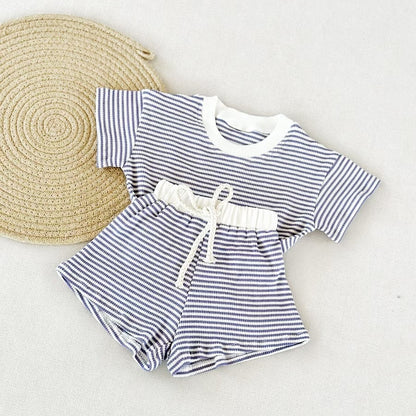 Striped Waffle Shorts Set