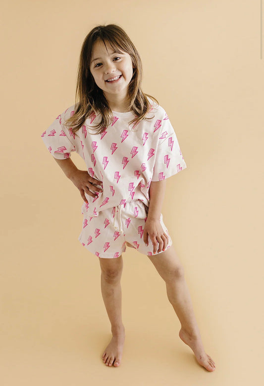 Pink Bolts Shorts Set