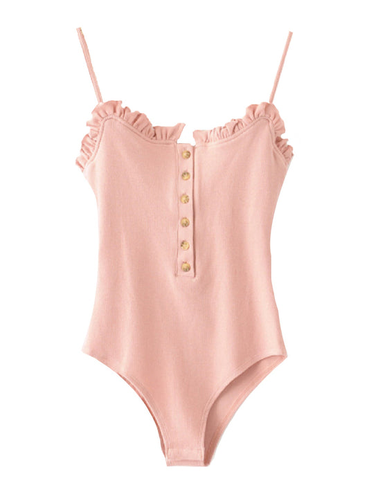 Pink Ribbed Button Up Bodysuit