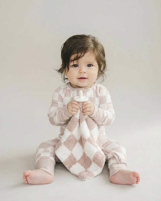 Latte Checkered Double-sided Plush Lovey