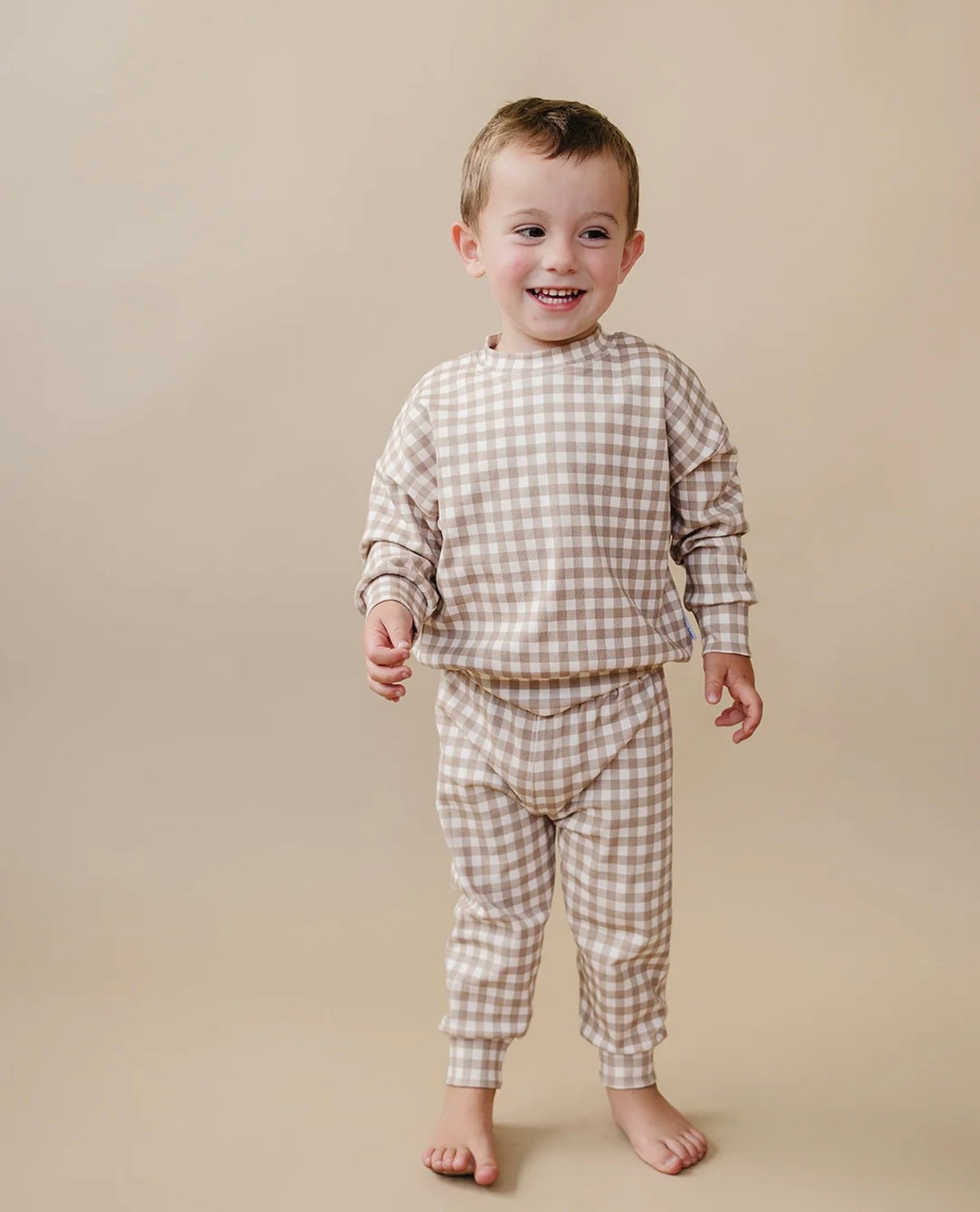 Beige Gingham Jogger Set