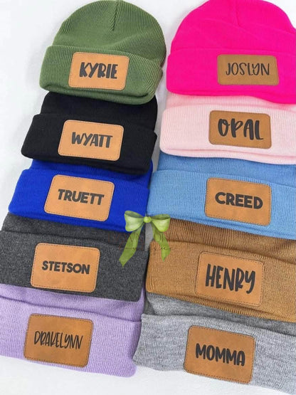 Custom Name Leather Patch Beanies - CLOSES 11/1