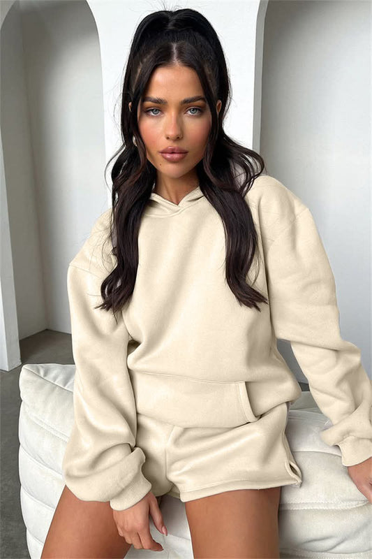 Solid Hoodie & Shorts Set