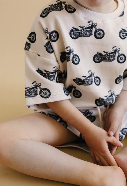 White Motorcycle Shorts Set