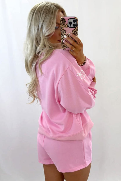 Embroidered Bow Sweatshirt & Shorts