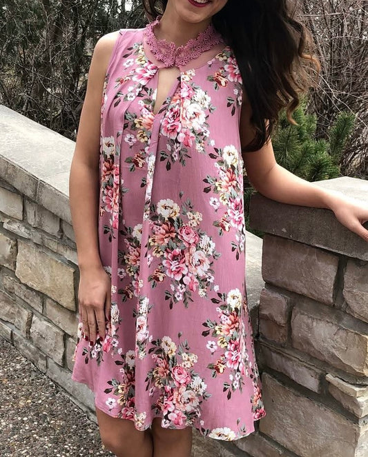 Pink Floral Keyhole Dress